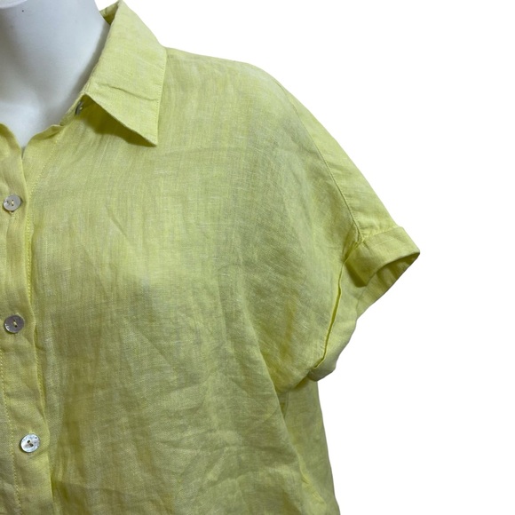 JOIE 100% Linen Women's Small Neon Yellow Short Sleeve Button Up Blouse NWT - Picture 6 of 12